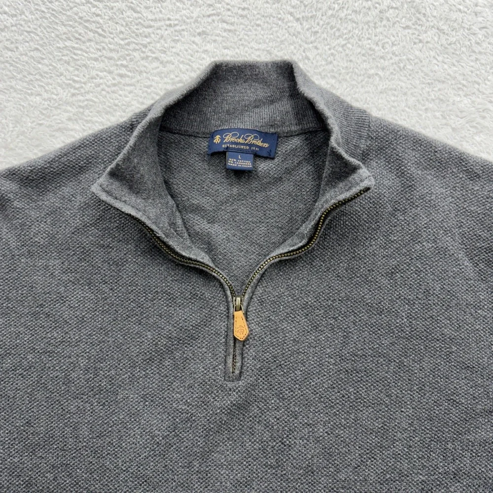 Brooks Brothers Mens Grey Cotton‎ Cashmere Quarter Zip Sweater Large Textured L